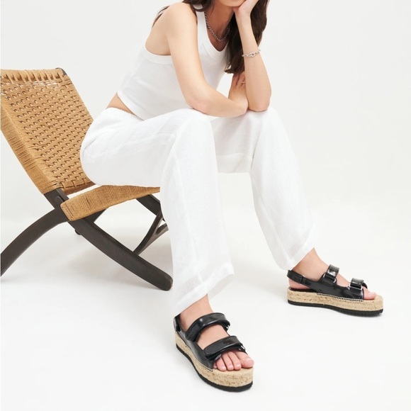NWOB Reformation Trinity Sport Espadrille Sandals in Black Patent Leather, Sz 9 - Picture 1 of 9